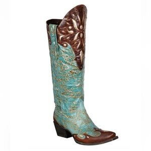 Lane - Turquoise and Brown Western Cowgirl Boot (Sunburst, Size 8)